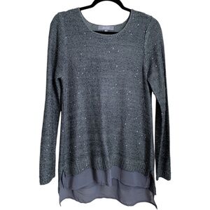 Marled Women's Sweater Top Size Medium Gray with Sequins Knitted Sweater